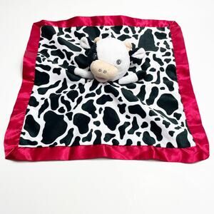 Frankie Dean Black & White Cow Lovey Lovie Security Blanket Toy Red Satin Trim